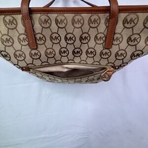 Michael Kors tan/brown MK monogram tote bag, leather straps